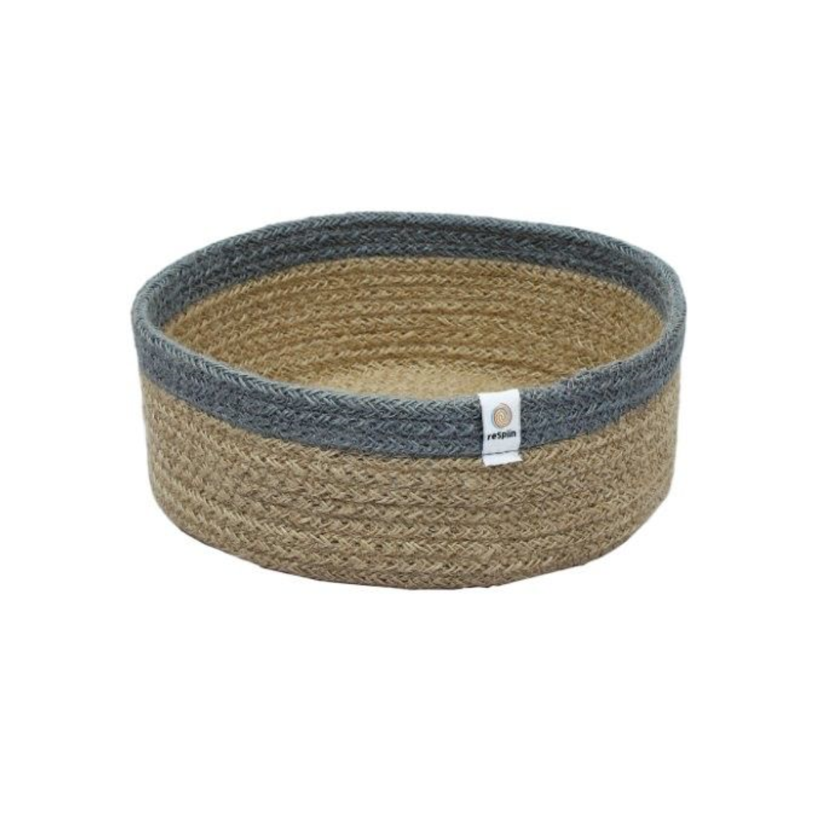 Grey Medium Shallow Jute Basket - Medium - Natural/Grey