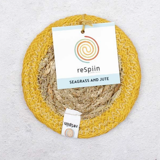 Seagrass and Jute Coaster - natural/yellow