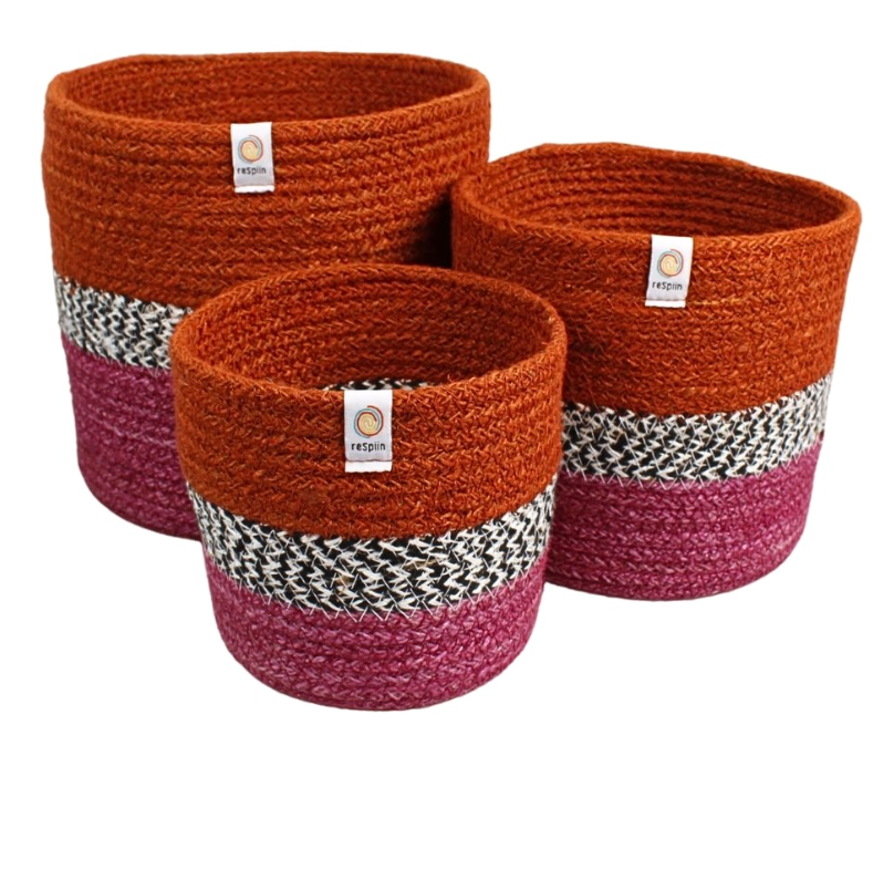 Jute Zig Zag Basket Set - Fire by Respiin