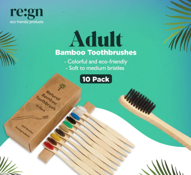Bamboo Eco Friendly Toothbrushes Multi Colour 10 pack - Adult by Re:gn