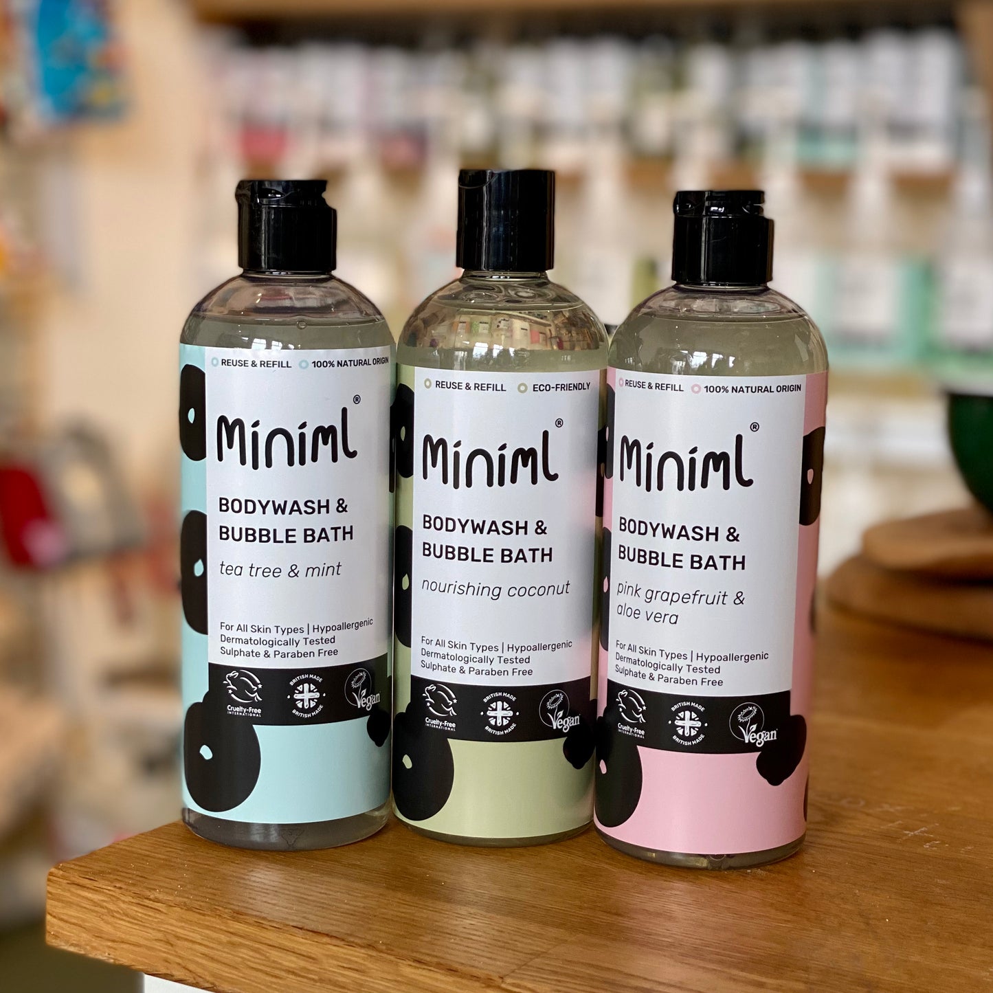 READY FILLED Body wash  / Bubblebath in Glass bottle 500ml by Miniml