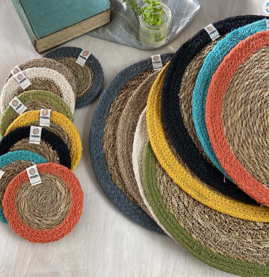 Seagrass and Jute Tablemat - natural/orange