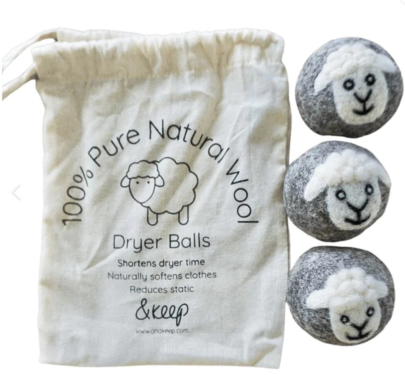 Sheep Wool Dryer Balls - Set of 3 & Storage Bag