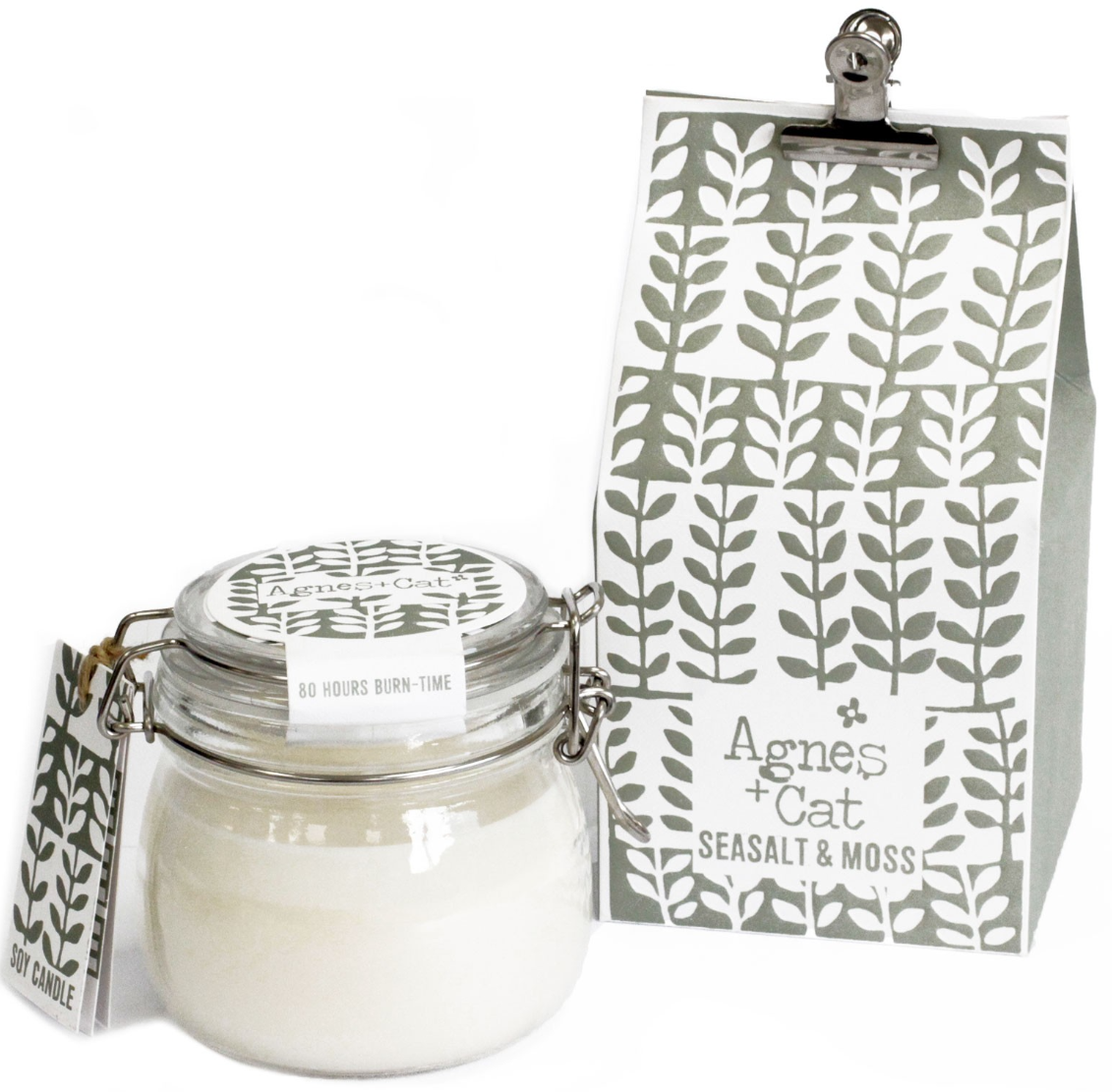 Agnes+Cat Soy Wax Kilner Jar Candles Seasalt and Moss Skopa The