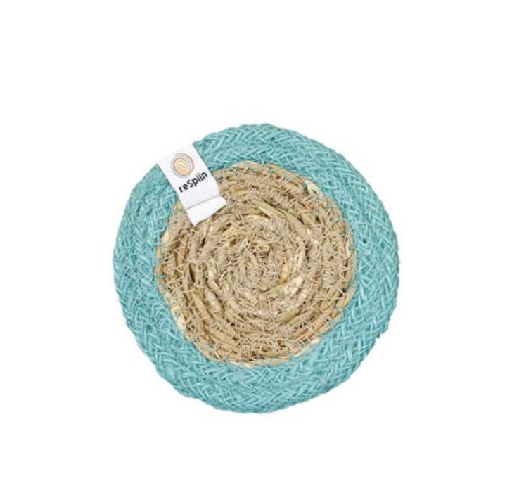 Seagrass and Jute Coaster - natural/turquoise