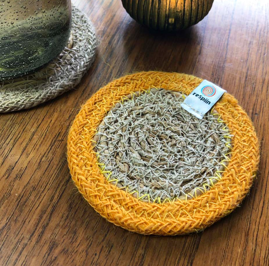 Seagrass and Jute Coaster - natural/yellow