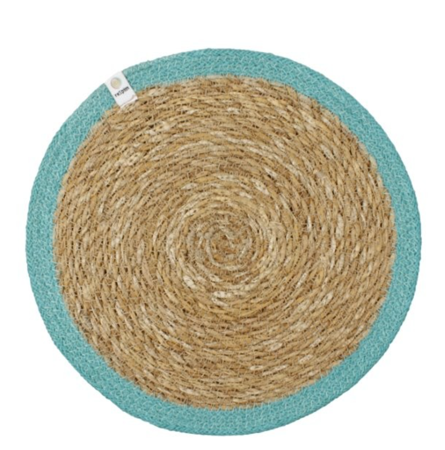 Seagrass and Jute Tablemat - natural/turquoise