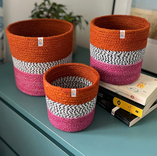 Jute Zig Zag Basket Set - Fire by Respiin