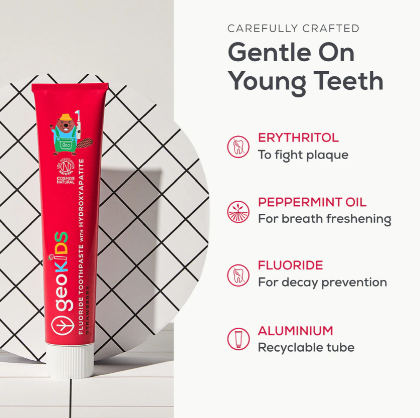 KIDS Toothpaste TUBE with Hydroxyapatite - Strawberry with Fluoride (120ml) by Georganics